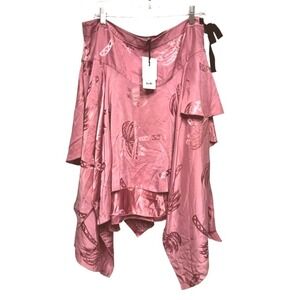 Coach Palm Tree JC Skirt Pink Satin Midi Asymmetrical Tie Waist Size 12